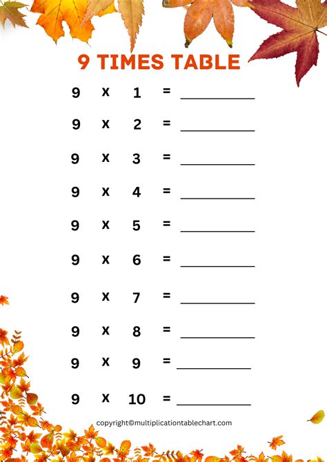 Printable Multiplication Worksheet 9