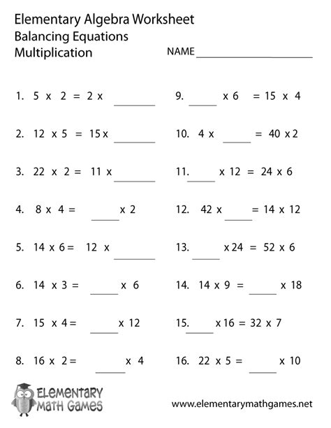 Printable Multiplication Worksheet With Algebra