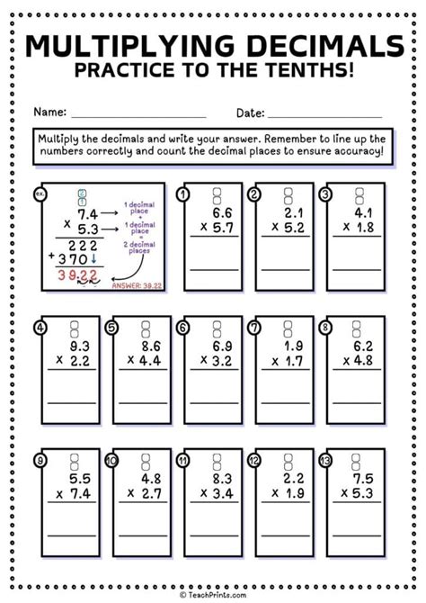 Printable Multiplying Decimals In Step Sheet