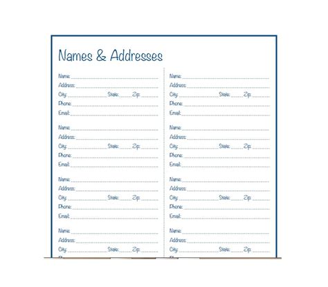 Printable Name And Address Sheets