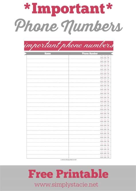 Printable Name And Phone Number Template