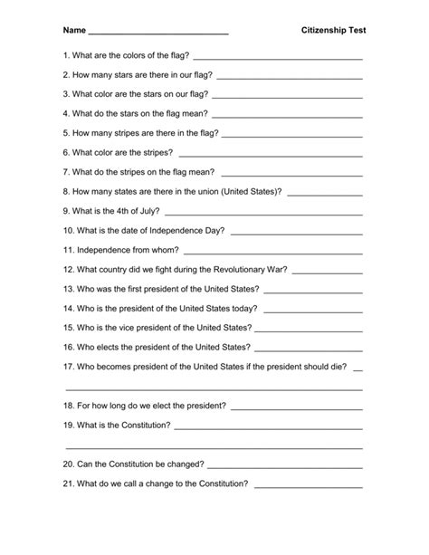 Printable Naturalization Practice Test With Answers