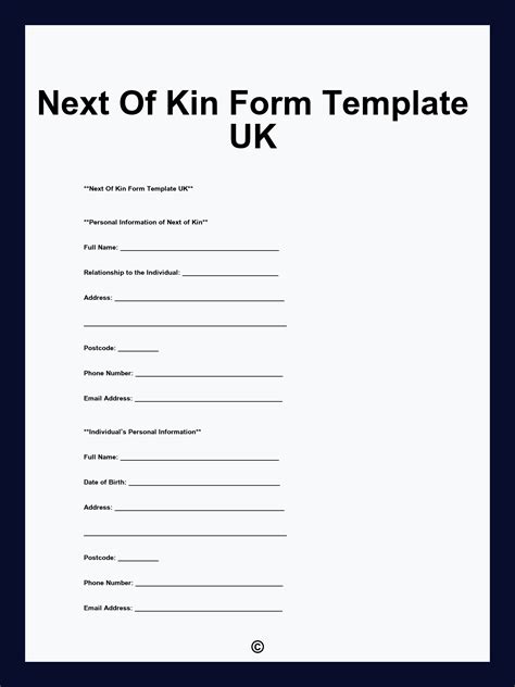 Printable Next Of Kin Form