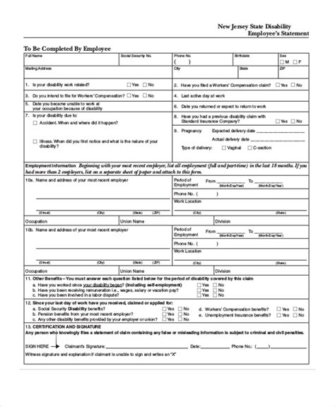Printable Nj Disability E20 Form
