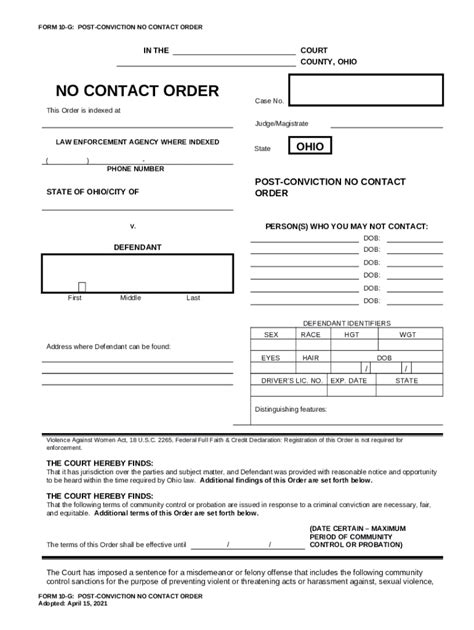 Printable No Contact Order