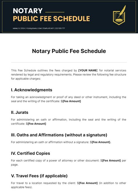 Printable Notary Fee Chart