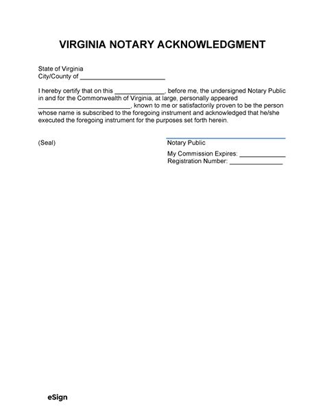 Printable Notary Statement Virginia