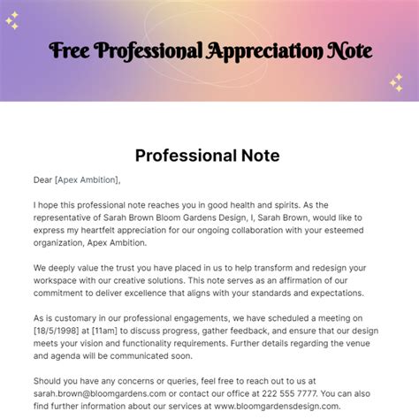 Printable Note Of Appreciation