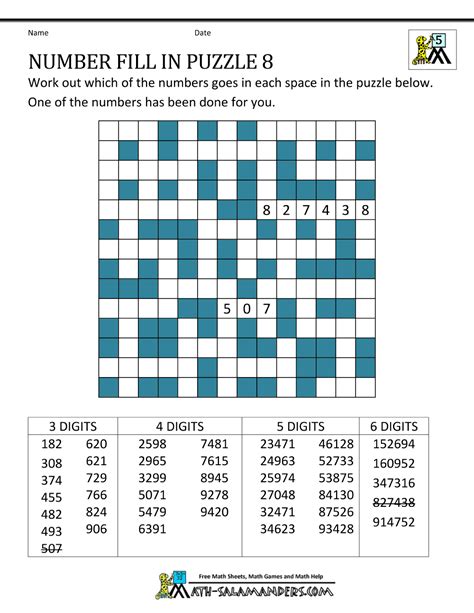 Screenshot of a variety of printable number puzzles including Sudoku, Kakuro, and KenKen