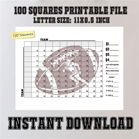 printable numbered 100 square football grid
