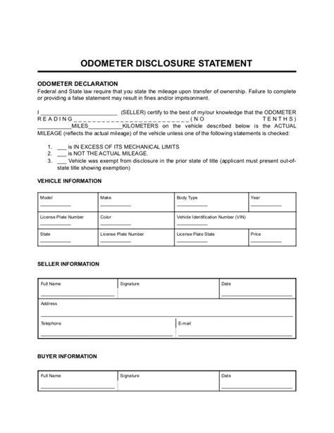 Printable Odometer Reading Form