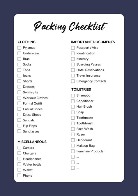 Printable Packing List Creator
