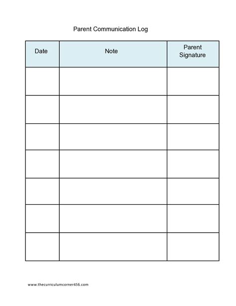 Printable Parent Communication Log