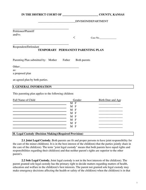 Printable Parenting Plan Www.uscountforms.com