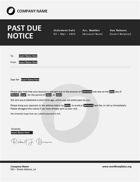 Printable Past Due Notices