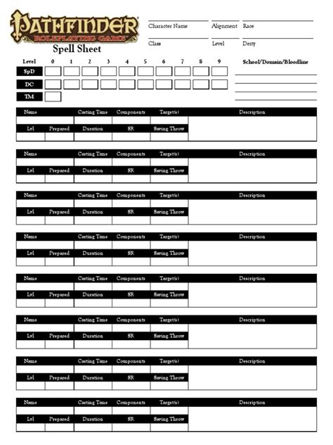 Printable Pathfinder Spell List