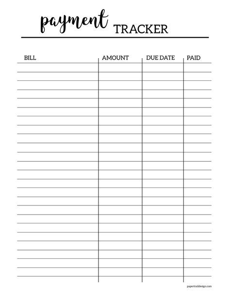 Printable Payment Tracking Sheet