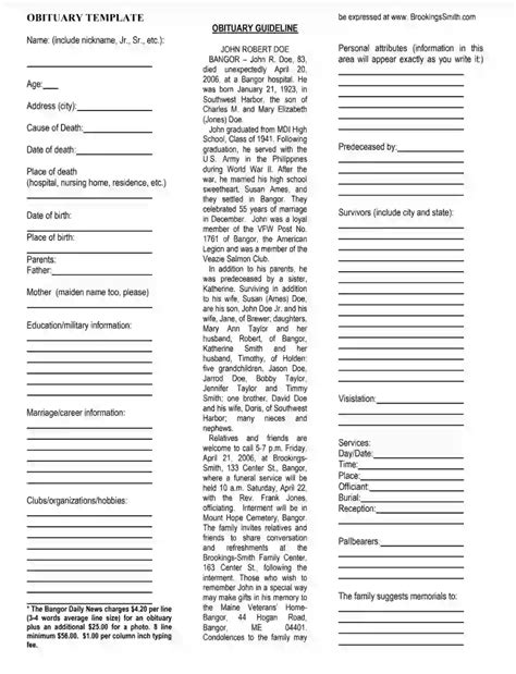 Printable Pdf Obituary Template