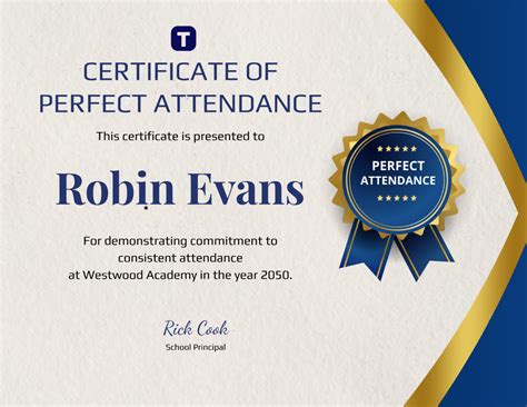 Printable Perfect Attendance Certificate Template