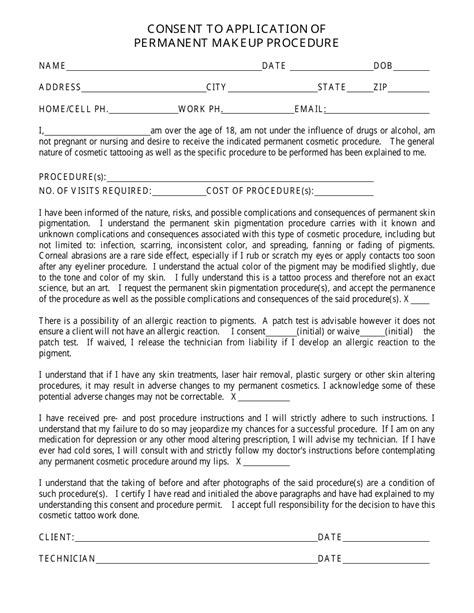 Printable Permanent Makeup Consent Form