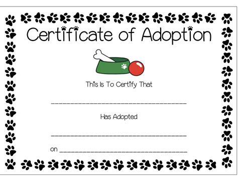 Printable Pet Adoption Certifiactes