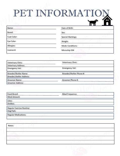 Printable Pet Information Sheet