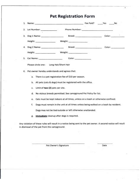 Printable Pet Registration Form