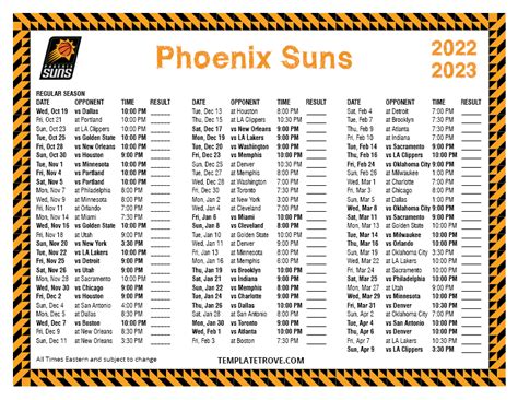 printable phoenix suns schedule 2022-23