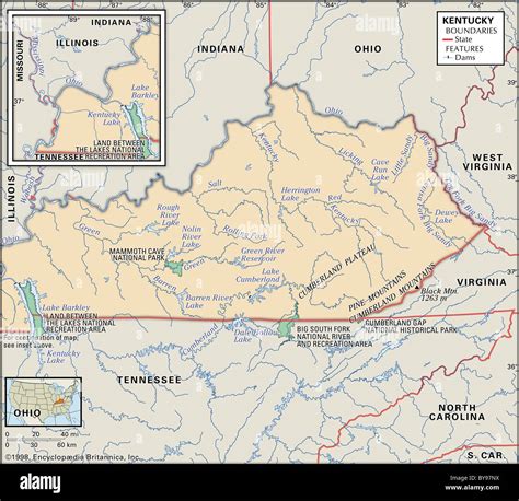 Printable Physical Map Of Kentucky