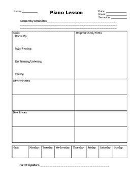 Printable Piano Lesson Assignment Sheet