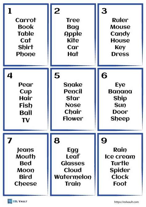 Printable Pictionary Word Cards