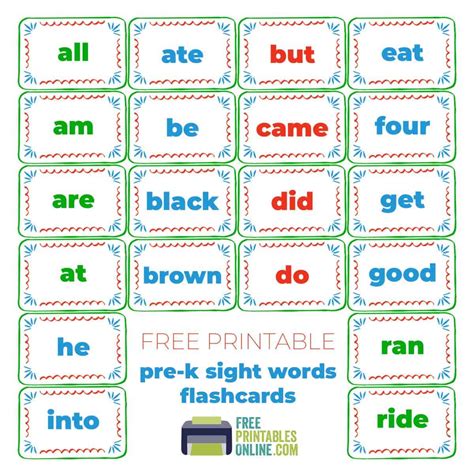 Printable Picture Sight Words
