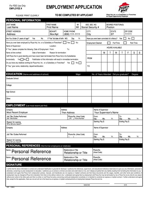 Pizza Hut Job Application change comin