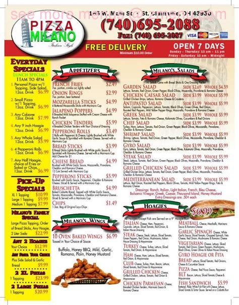 printable pizza milano menu