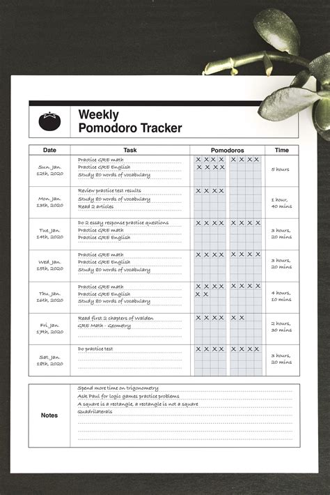 Printable Pomodoro Records Sheet