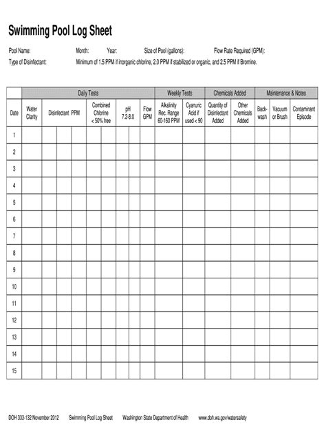 Printable Pool Log Sheet: Keeping Your Pool Water Clean And Clear