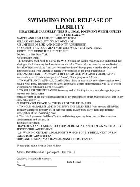 Everything You Need To Know About Printable Pool Waiver Form