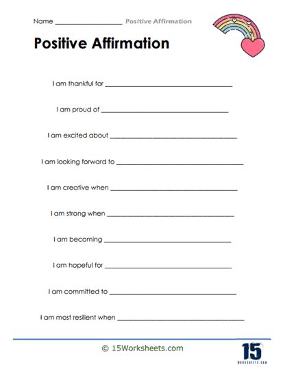 Printable Positive Affirmation Worksheet