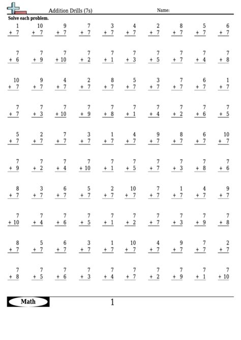 Printable Practice 7S Addition