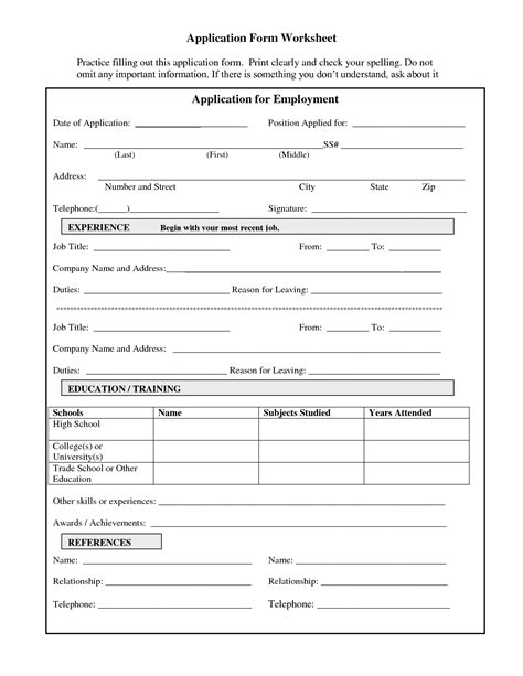 printable practice job applications for teens