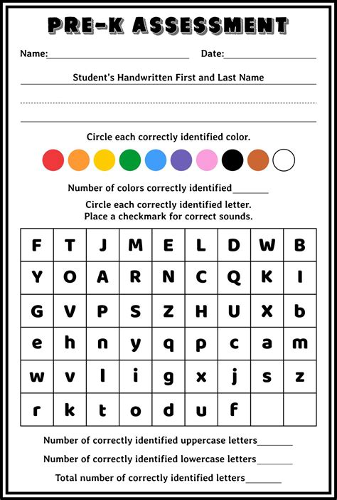 Printable Preschool Assessment Sheet