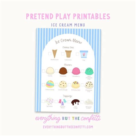 Printable Pretend Ice Cream Menu