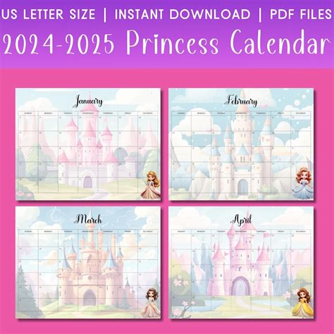 Printable Princess Calendar