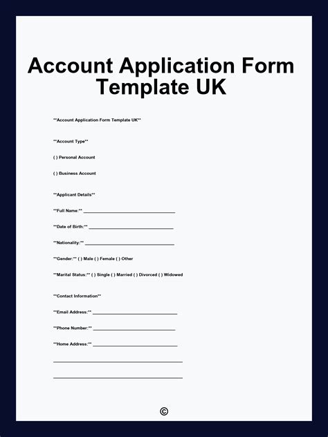 Printable Professional Account Application