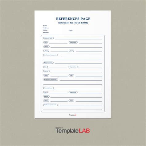 Printable Professional References Template