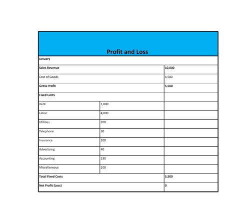 Printable Profit Loss Templete