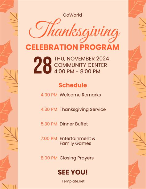 Printable Program For Thanksgiving Celebration