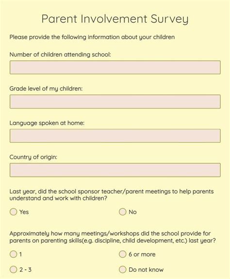 Printable Program Survey For Parents