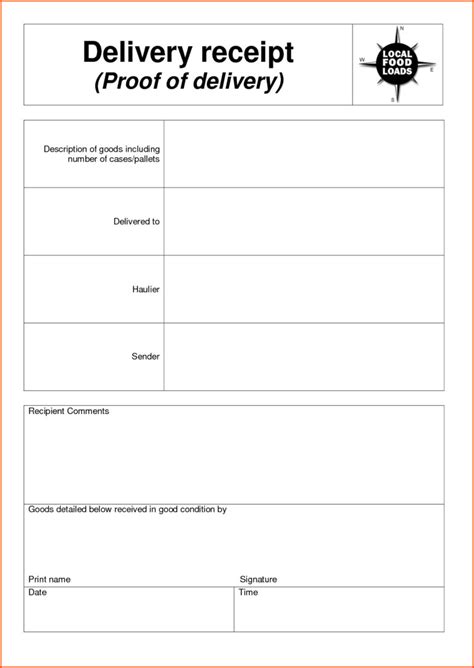 printable proof of delivery template word