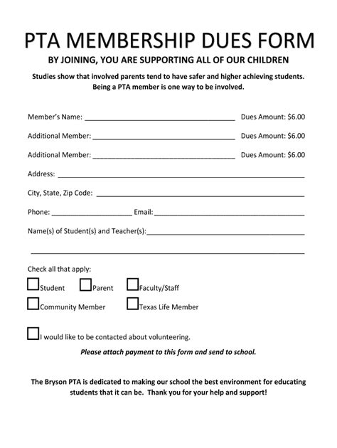 Printable Pta Membership Form Template
